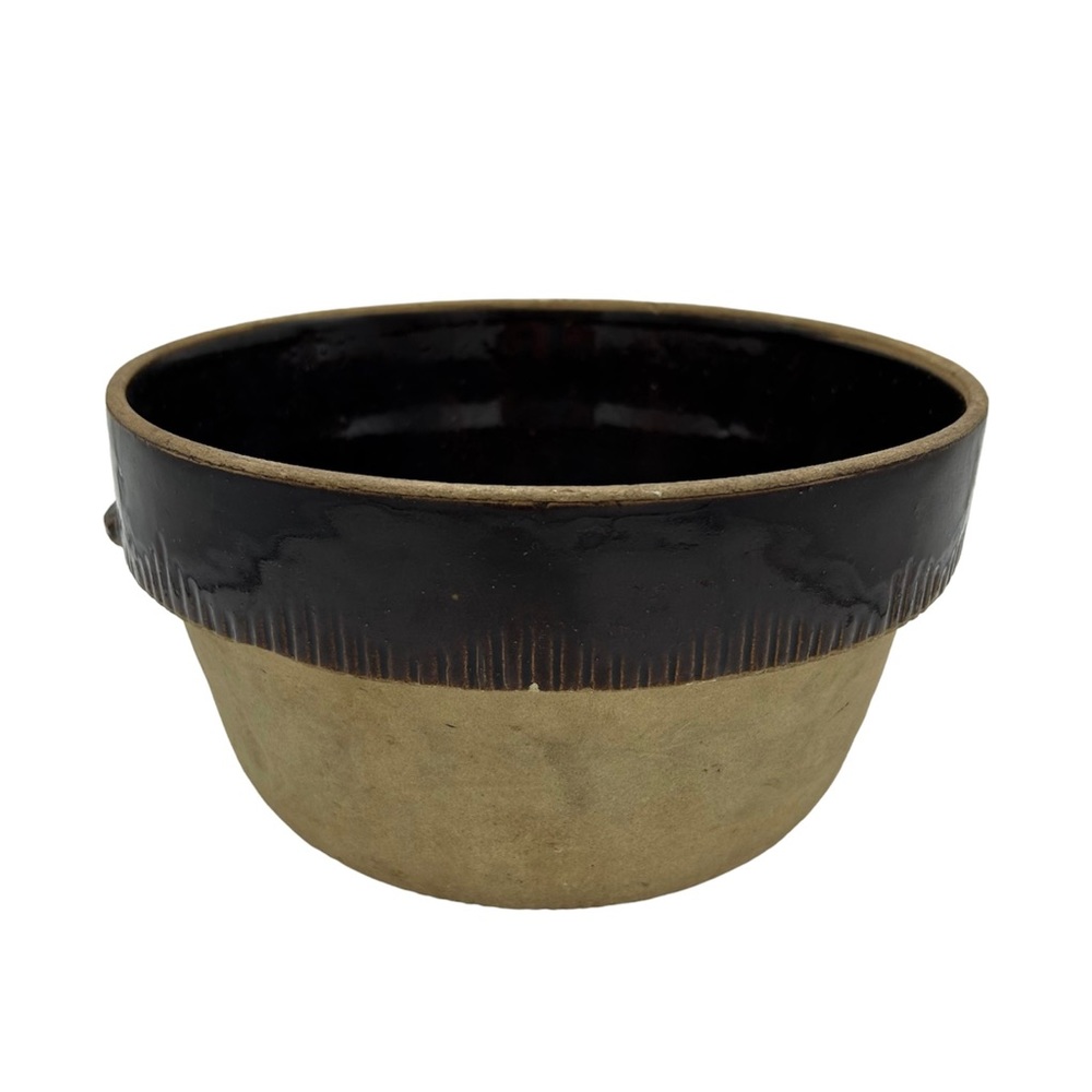 1930s Vintage Tan + Brown Crock Stoneware Bowl